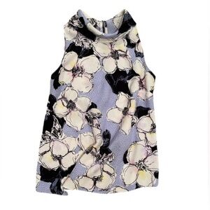Floral Sleeveless Top in Blue and White